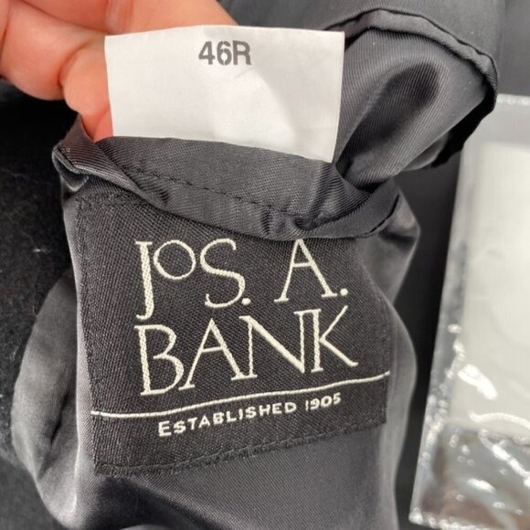 Jos A Bank Black Wool Business Collared 46R Mid Length Lined Dress Coat - Picture 5 of 7